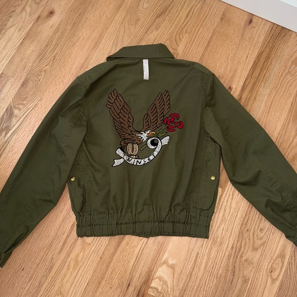 TWINSET 100% Cotton Olive Military Green Zip Jacket Eagle Embroidered Size M - Picture 11 of 12